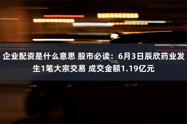 企业配资是什么意思 股市必读：6月3日辰欣药业发生1笔大宗交易 成交金额1.19亿元